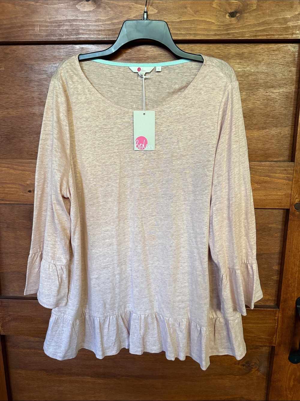 Boden Light Pink Ruffle-Hem Long Sleeve Tunic